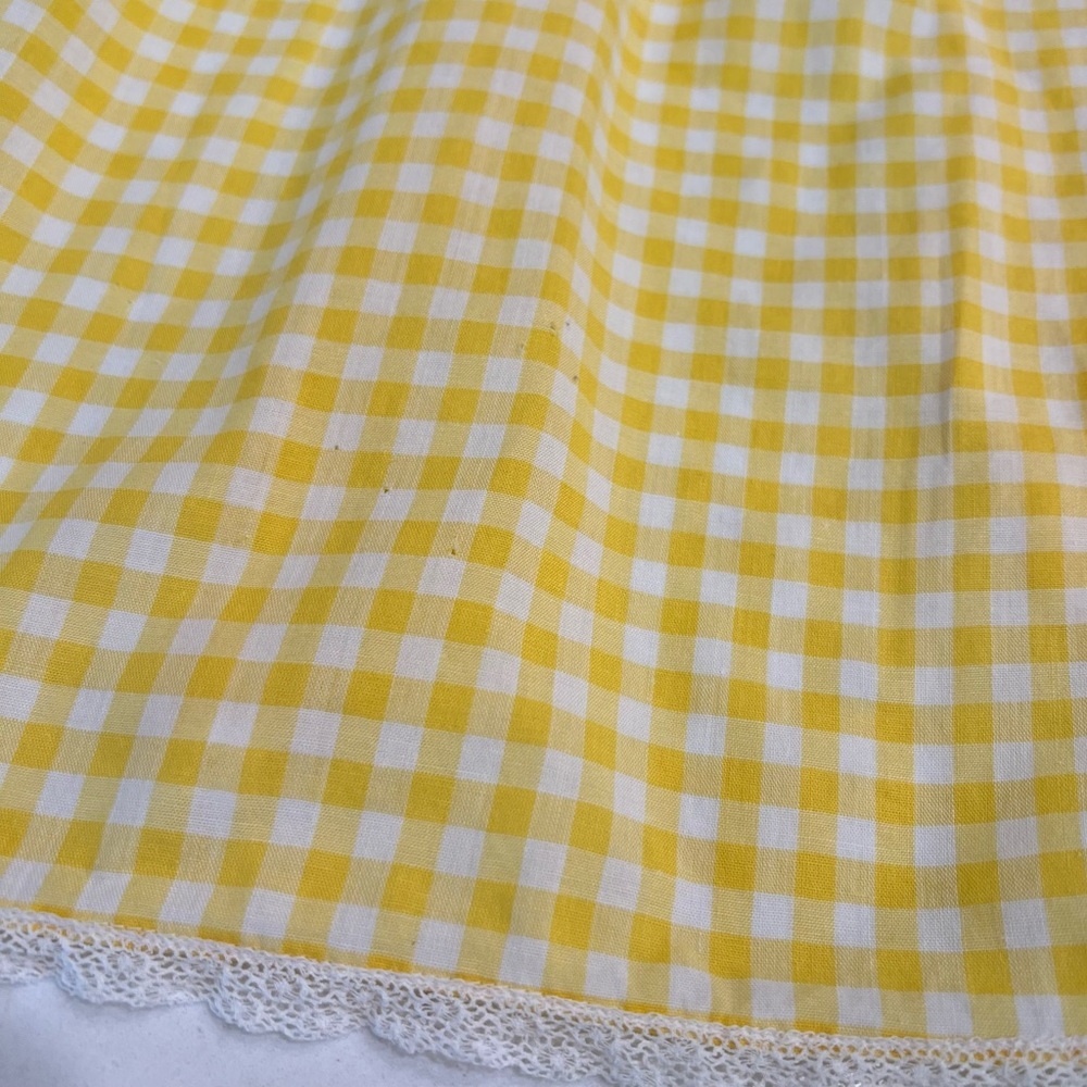 Handmade Yellow White Gingham Half Apron With Lace Trim Pockets Vintage Style - Picture 8 of 8